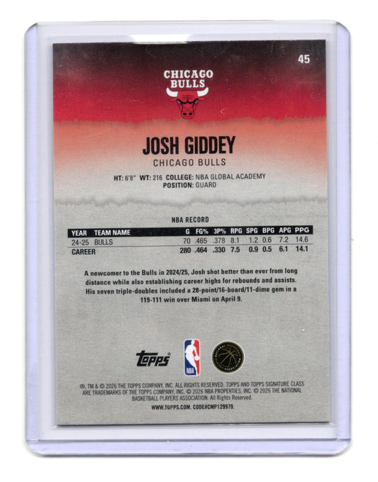 2025-26 Topps Signature Class Josh Giddey Card Blue & Orange Chicago Bulls #45