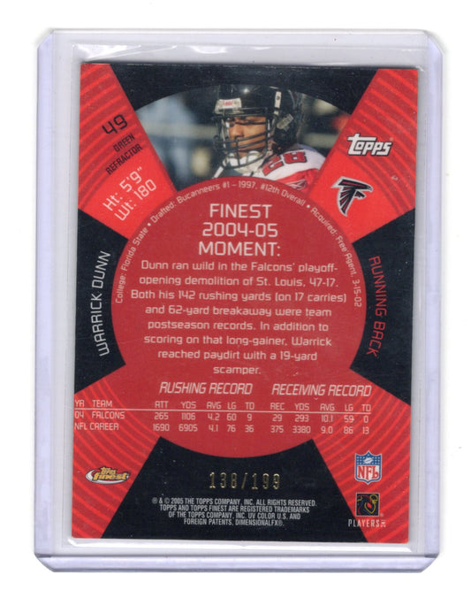 2004 Topps Finest Warrick Dunn Green Refractor /199 #49 Atlanta Falcons
