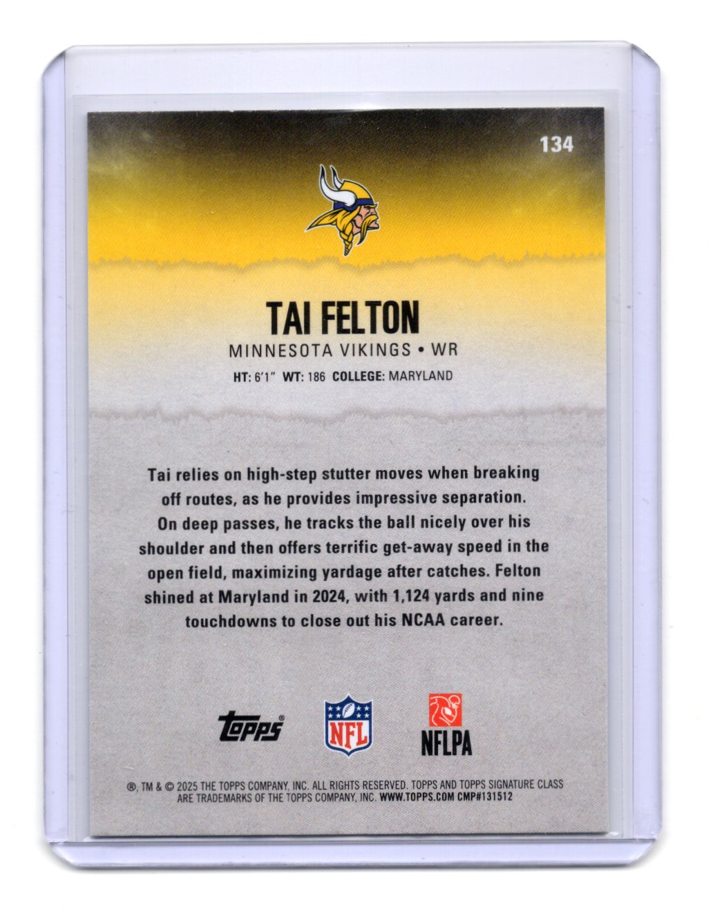 2025 Topps Signature Class Tai Felton Card Blue & Yellow RC