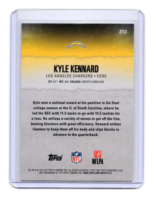 2025 Topps Signature Class Kyle Kennard Card Blue & Yellow RCChargers #213