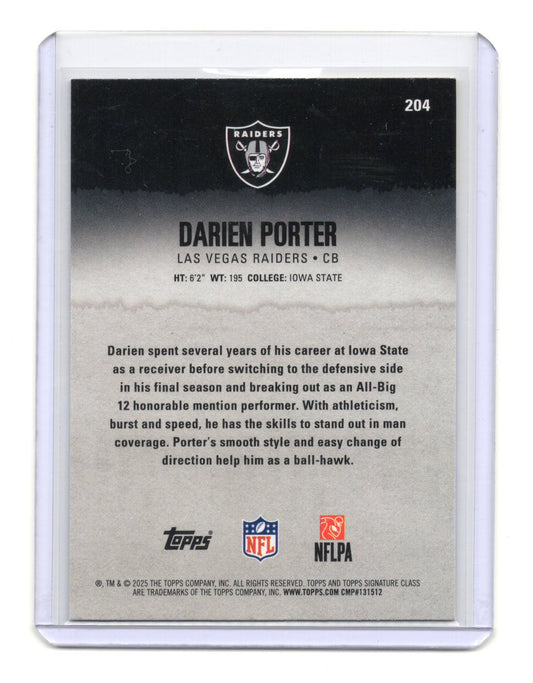 2025 Topps Signature Class Darien Porter Card Blue & Yellow RC Raiders #204