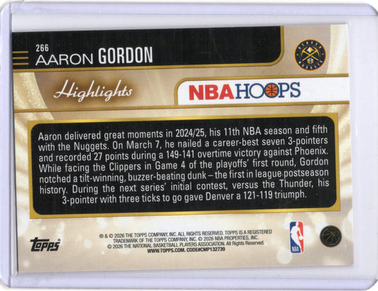 2025-26 Hoops Aaron Gordon Card Denver Nuggets #266 Highlights