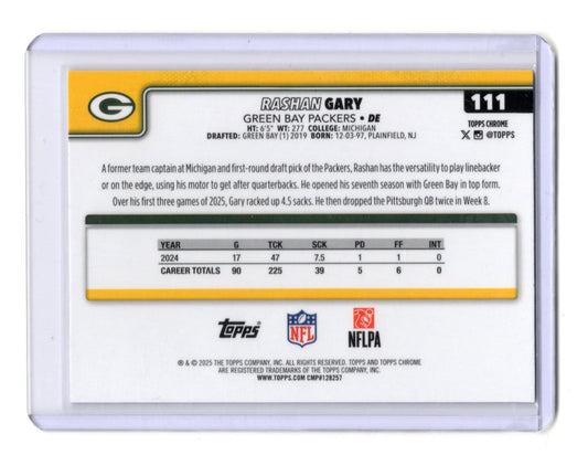 2025 Topps Chrome Rashan Gary Card X-Fractor Green Bay Packers #111