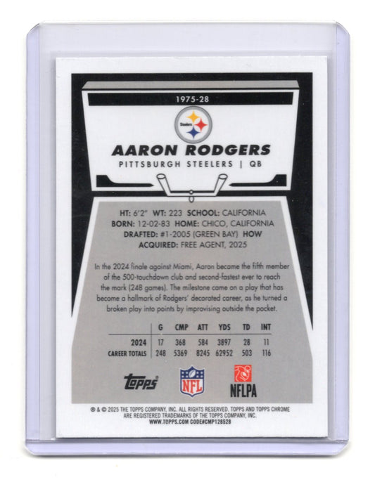 2025 Topps Chrome Aaron Rodgers Card 1975 Topps Steelers #1975-28