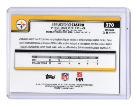 2025 Topps Chrome Sebastian Castro Card Pink X-Fractor RC Steelers