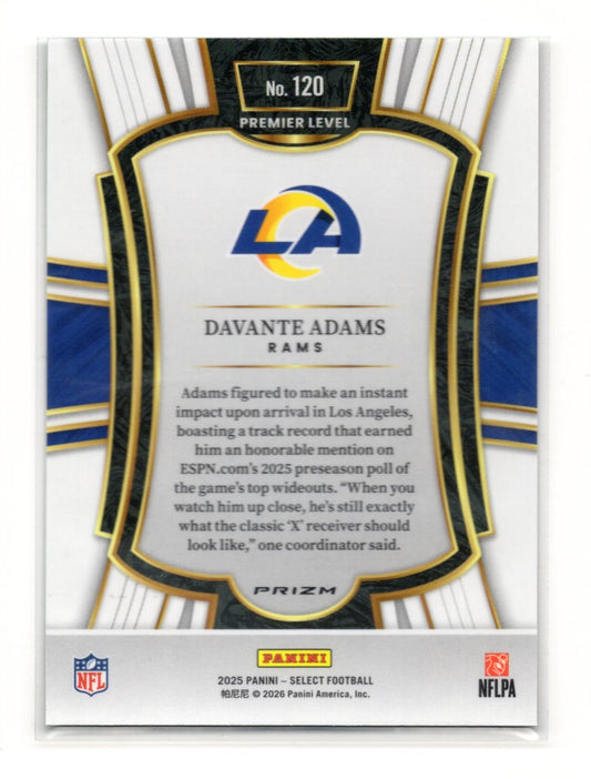 2025 Panini Select Davante Adams Card Black and Green Prizm Shock Rams #120