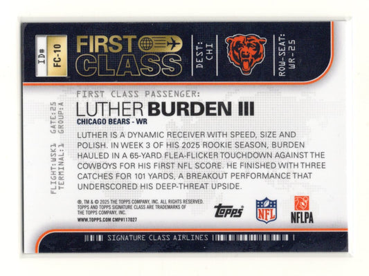 2025 Topps Signature Class Luther Burden III Card First Class Bears #FC-10