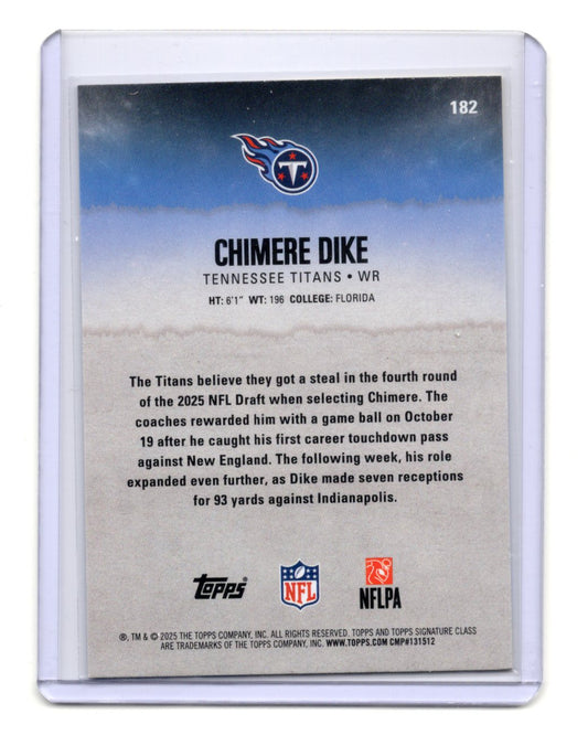 2025 Topps Signature Class Chimere Dike Card Blue & Yellow RC Titans #182
