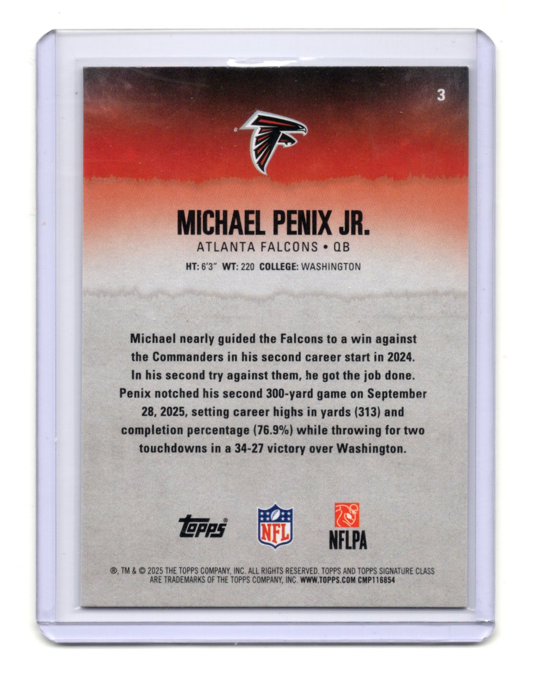 2025 Topps Signature Class Michael Penix Jr. Card Green & Purple Falcons #3