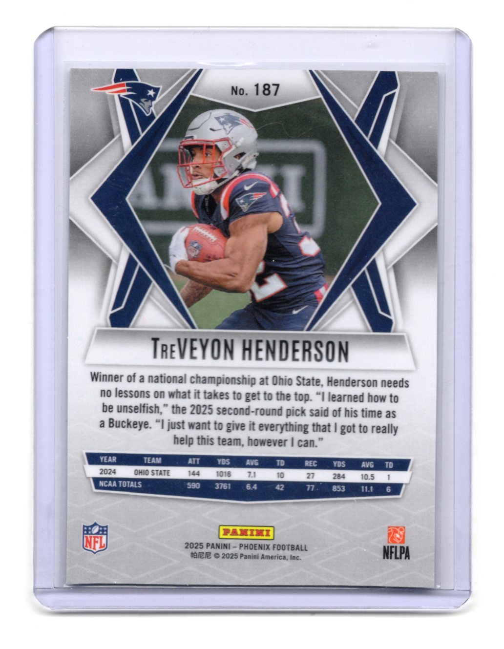 2025 Panini Phoenix TreVeyon Henderson Card RC Patriots #187