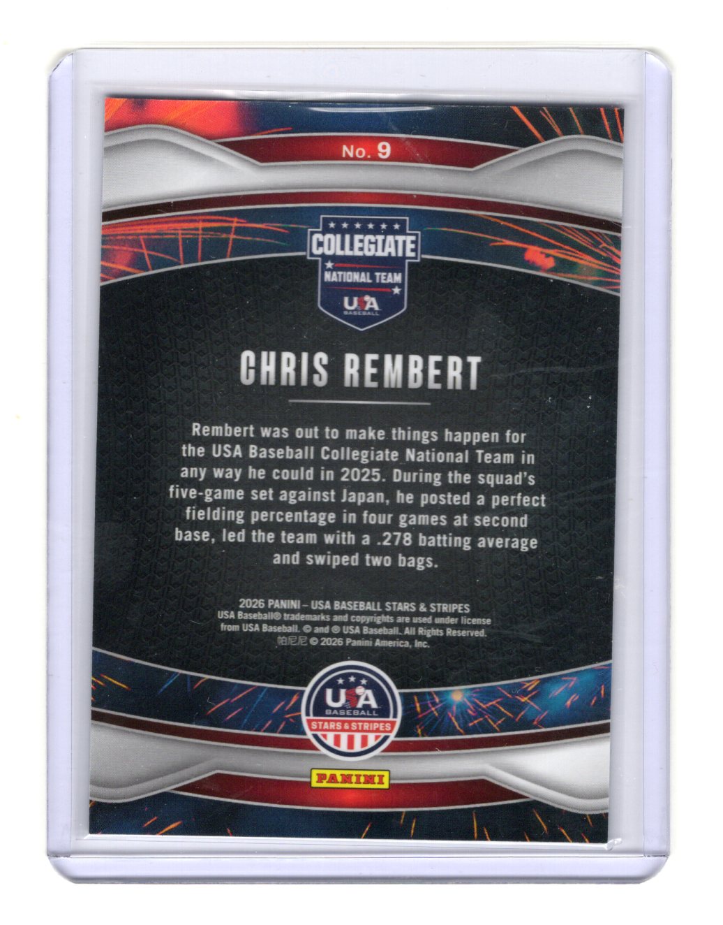 2026 Panini Stars & Stripes Prizm USA Baseball Chris Rembert Fireworks USA #9