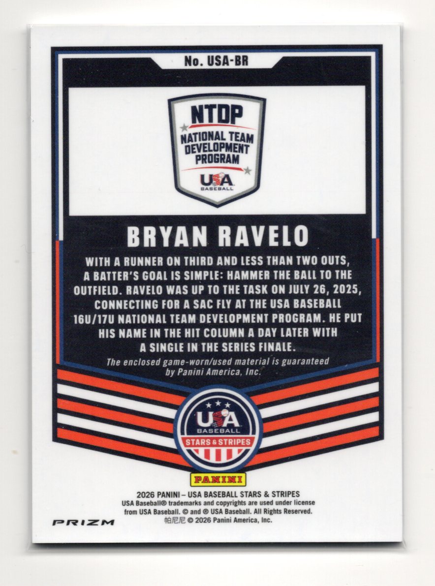 2026 Panini Stars & Stripes Prizm USA Baseball Bryan Ravelo USA Materials MEM