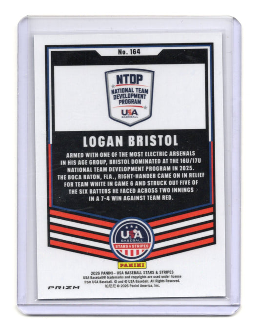 2026 Panini Stars & Stripes Prizm USA Baseball Logan Bristol Card USA #164