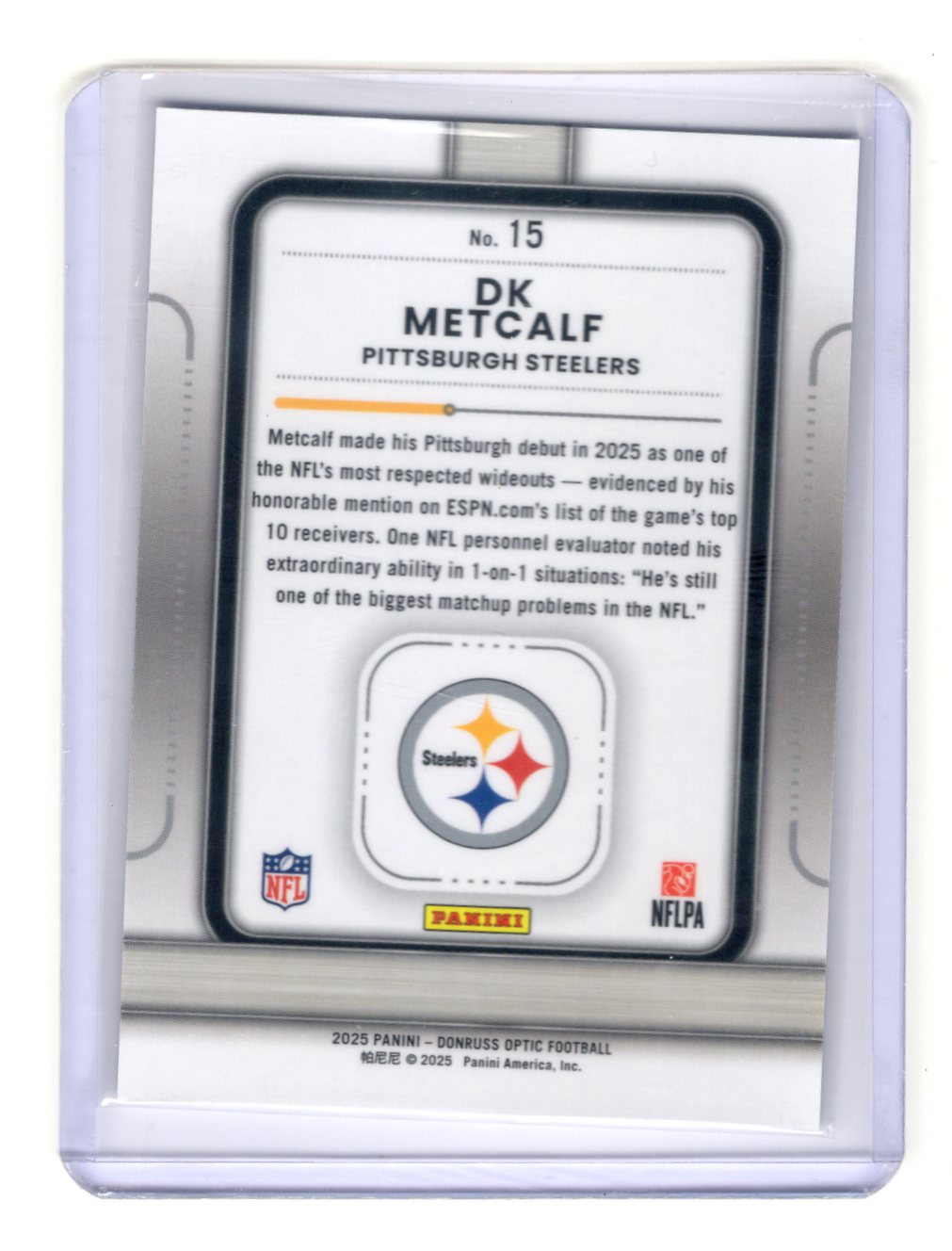 2025 Donruss Optic DK Metcalf Card Play Action Pittsburgh Steelers #15