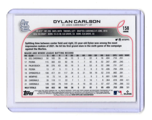 2022 Topps Chrome Dylan Carlson Card St. Louis Cardinals #158