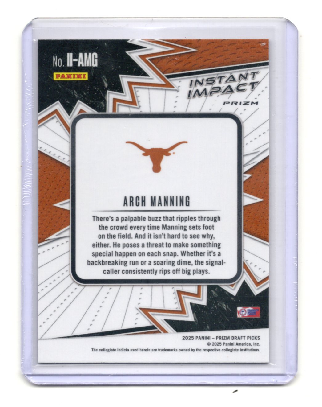 2025 Panini Prizm Draft Picks Arch Manning Card Instant Impact Gold Ice Texas
