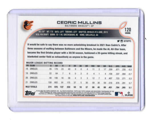 2022 Topps Chrome Sonic Cedric Mullins Card RayWave Refractor Orioles #120