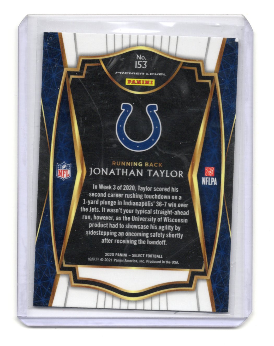 2020 Panini Select Jonathan Taylor Card RC Indianapolis Colts #153