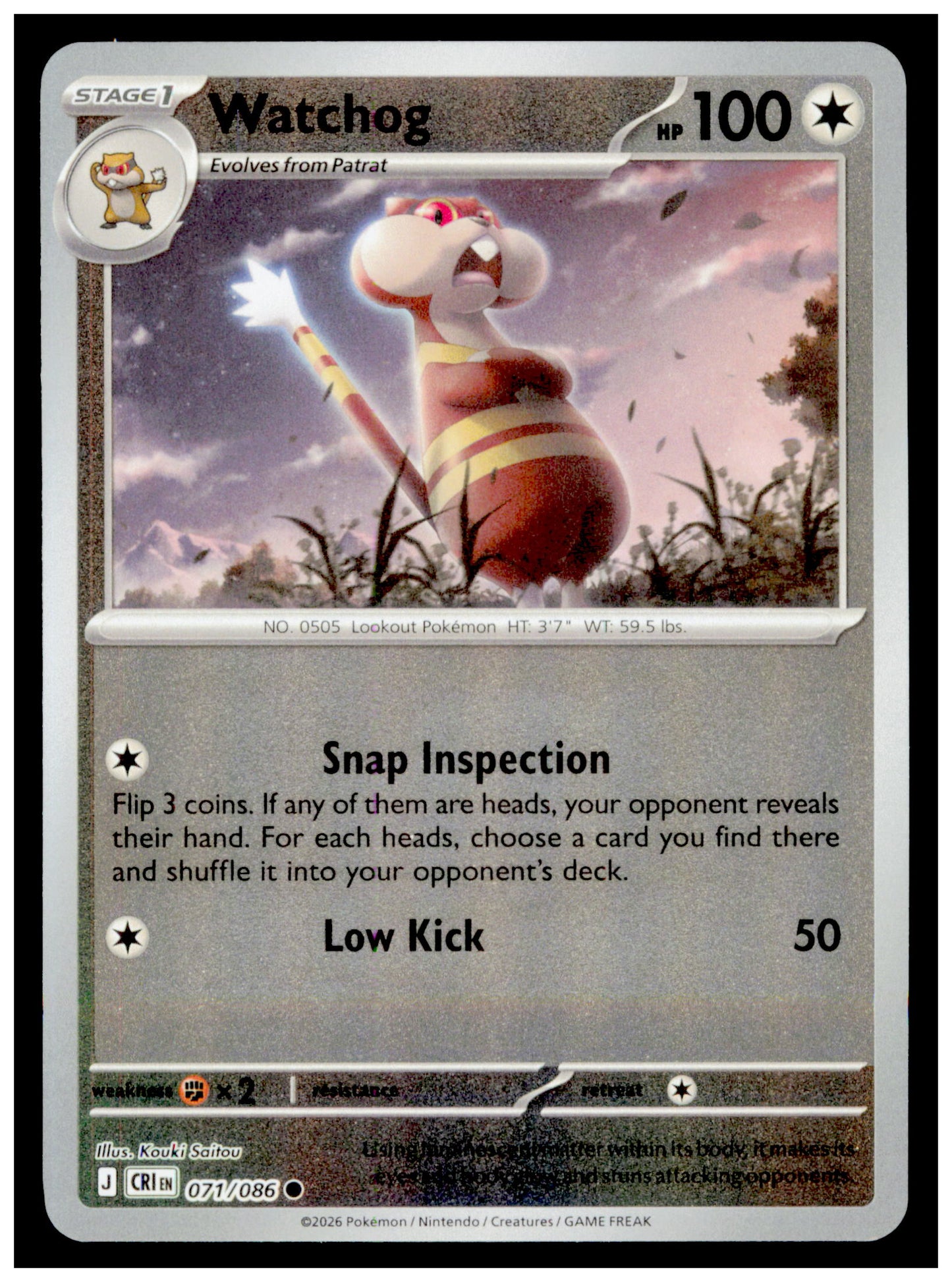 Pokemon Chaos Rising Watchog Card Common,Reverse Holo #071/086
