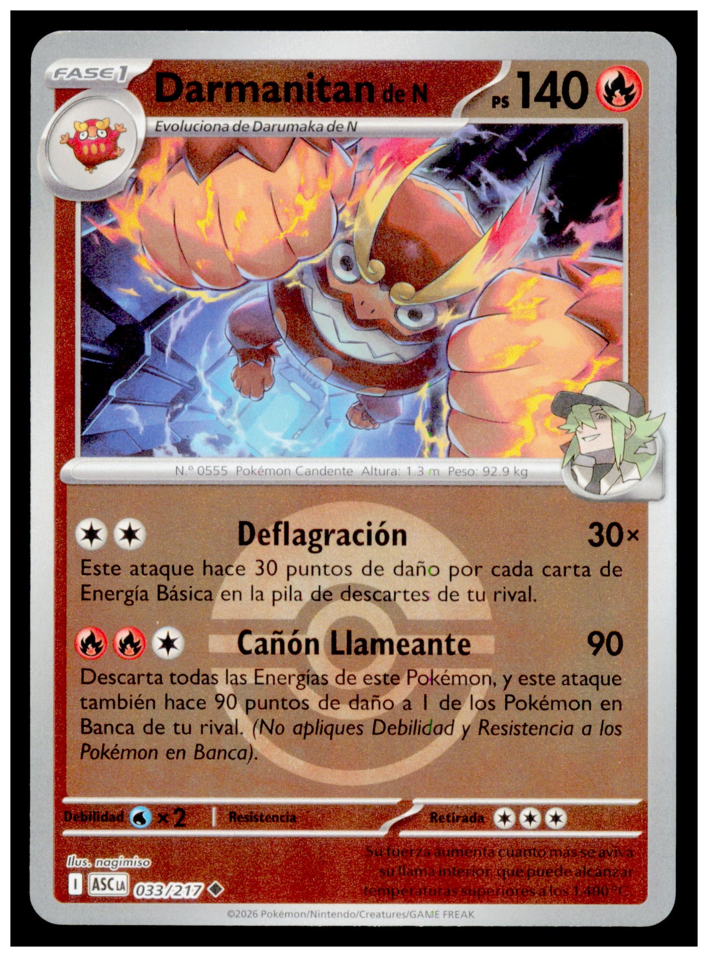 2026 Pokemon Héroes Ascendentes Darmanitan de N 033/217 Spanish TCG