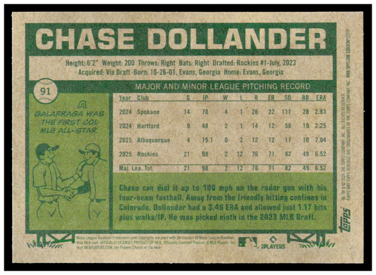 2026 Topps Heritage Chase Dollander Card Colorado Rockies #91