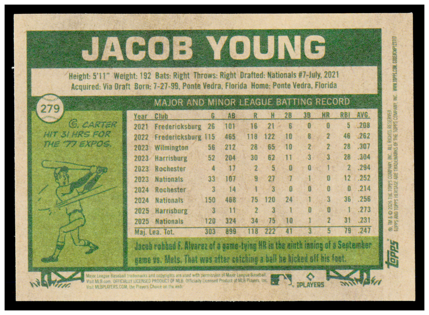 2026 Topps Heritage Jacob Young Card Washington Nationals #279