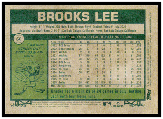 2026 Topps Heritage Brooks Lee Card Minnesota Twins #60