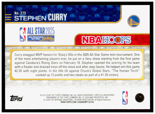 2025-26 Hoops Stephen Curry Card Golden State Warriors #275