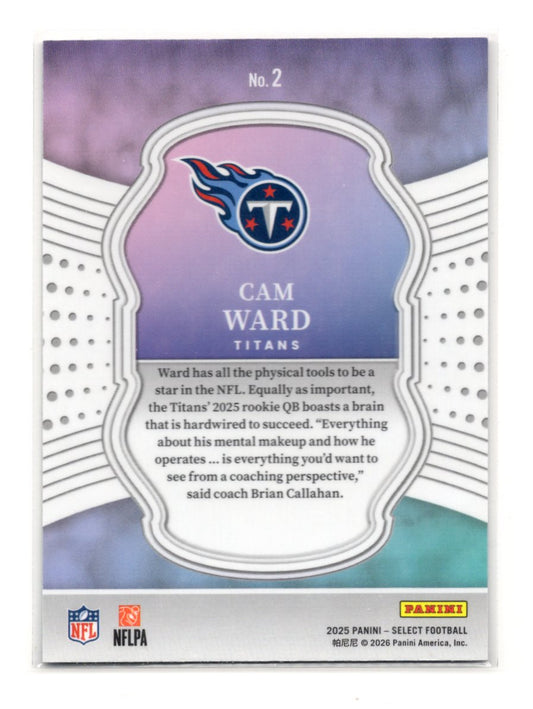 2025 Panini Select Cam Ward Card Select Certified Rookies Tennessee Titans #2