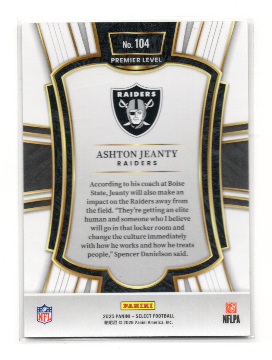 2025 Panini Select Ashton Jeanty Card Las Vegas Raiders #104