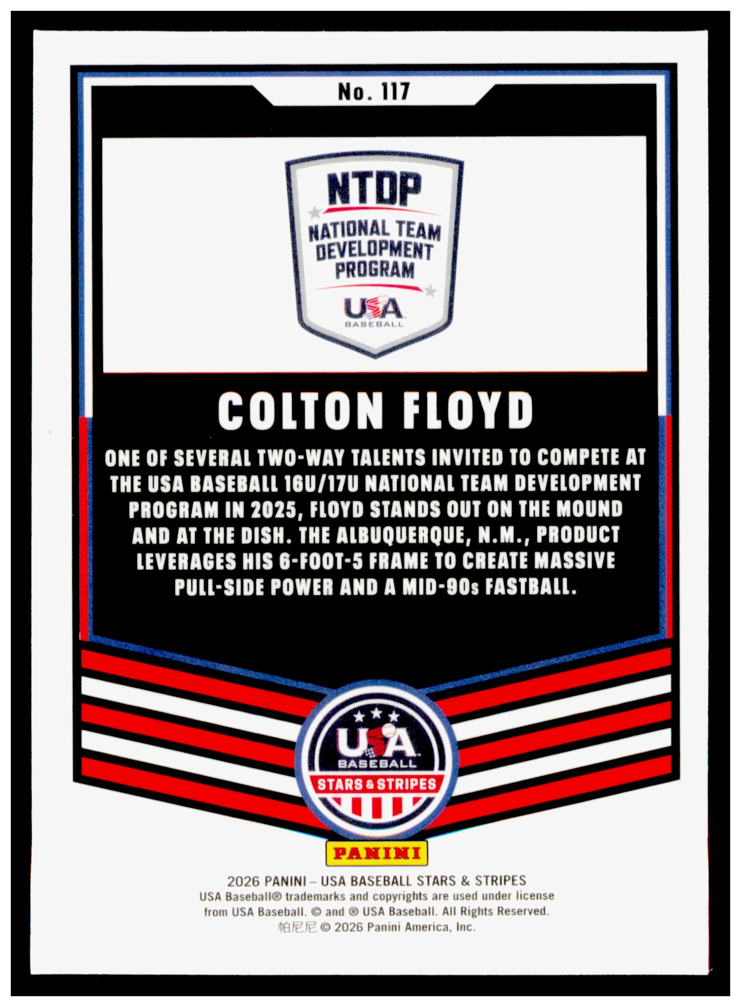 2026 Panini Stars & Stripes Prizm USA Baseball Colton Floyd Card USA #117