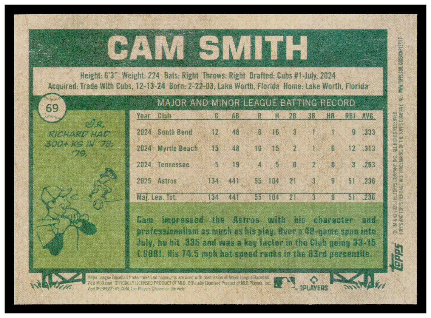 2026 Topps Heritage Cam Smith Card Houston Astros #69