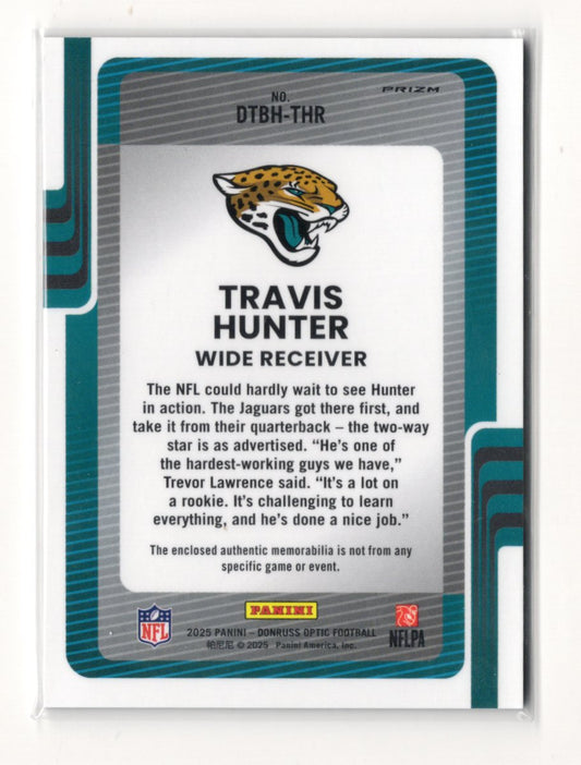 2025 Donruss Optic Travis Hunter Card Donruss Threads Blue Hyper MEM Jaguars