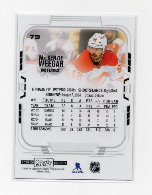 2025-26 O-Pee-Chee Platinum MacKenzie Weegar Card Calgary Flames #79