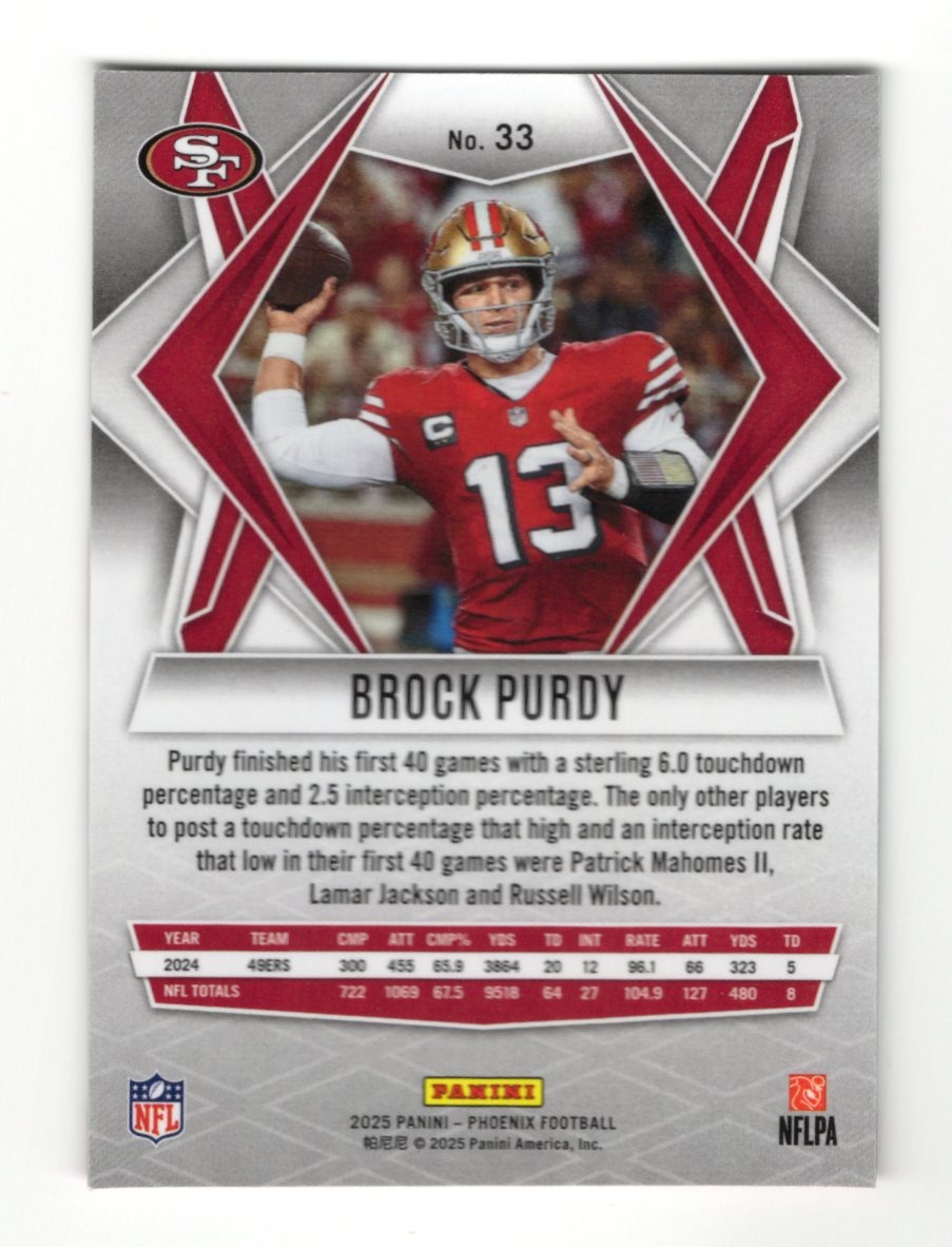 2025 Panini Phoenix Brock Purdy Card San Francisco 49ers #33