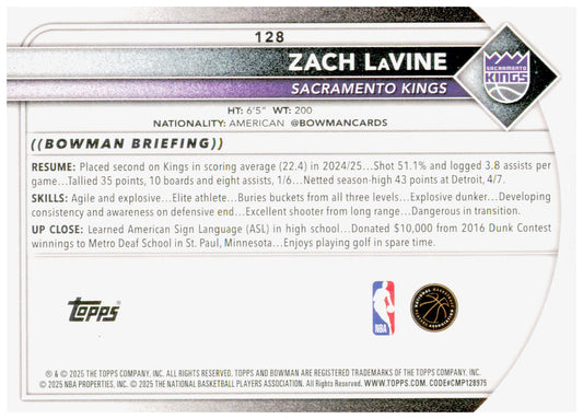 2025-26 Bowman Zach LAVine Card Sacramento Kings #128