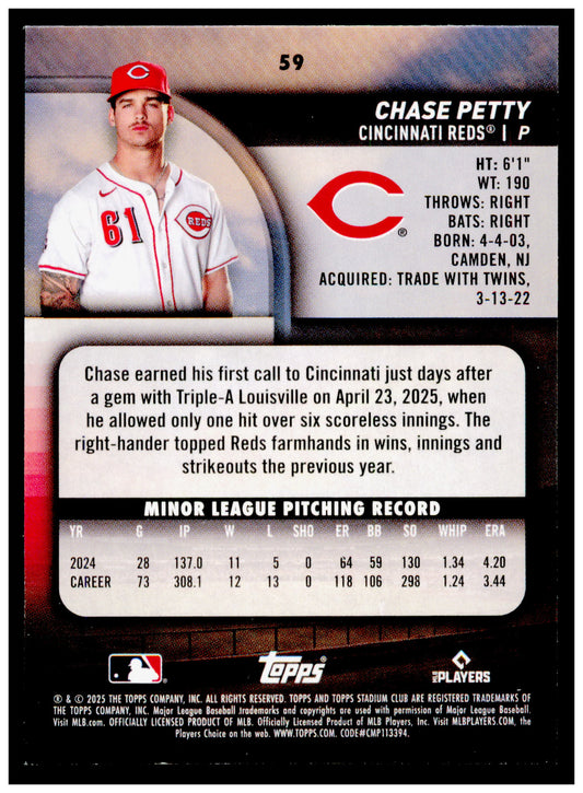 2025 Stadium Club Chase Petty Card RC Cincinnati Reds #59