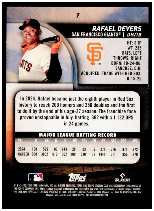 2025 Stadium Club Rafael Devers Card San Francisco Giants #7