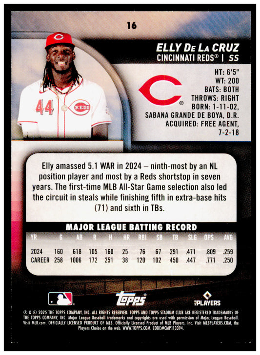 2025 Stadium Club Elly De La Cruz Card Cincinnati Reds #16