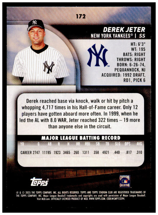 2025 Stadium Club Derek Jeter Card New York Yankees #172