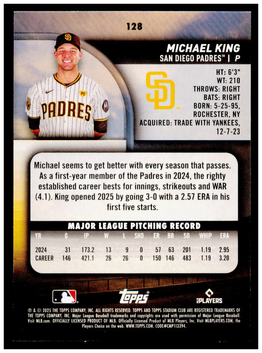 2025 Stadium Club Michael King Card San Diego Padres #128