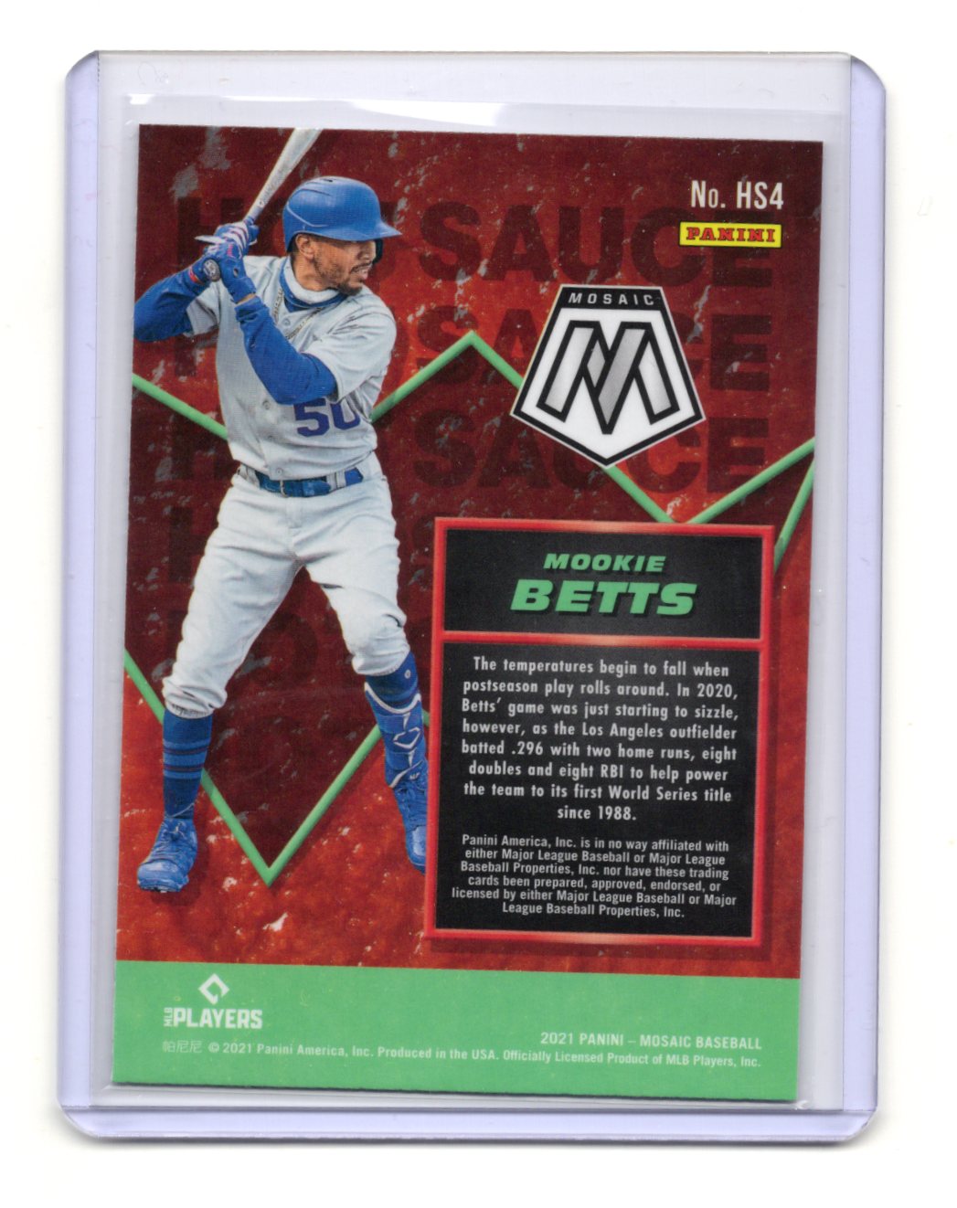 2021 Panini Mosaic Mookie Betts Card Hot Sauce Los Angeles Dodgers #HS4