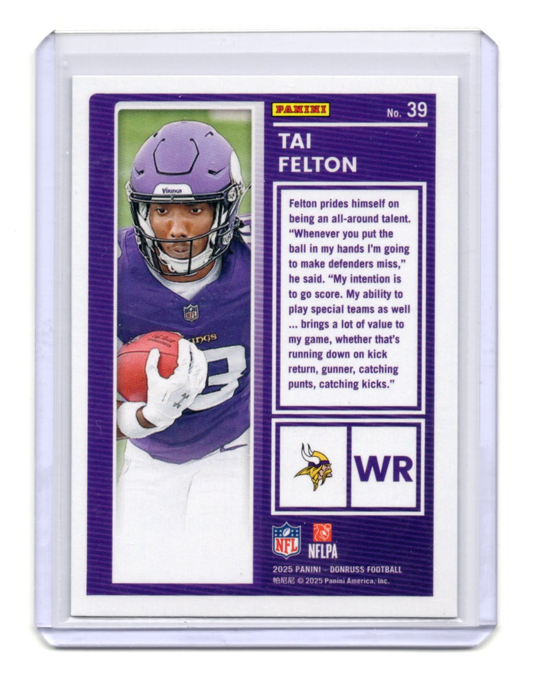 2025 Donruss Tai Felton Card The Rookies Minnesota Vikings #39