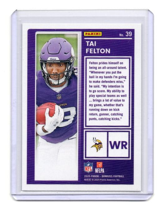 2025 Donruss Tai Felton Card The Rookies Minnesota Vikings #39