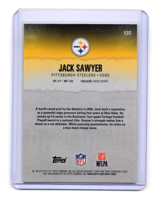 2025 Topps Signature Class Jack Sawyer Card Chrome Green RC Steelers #/150