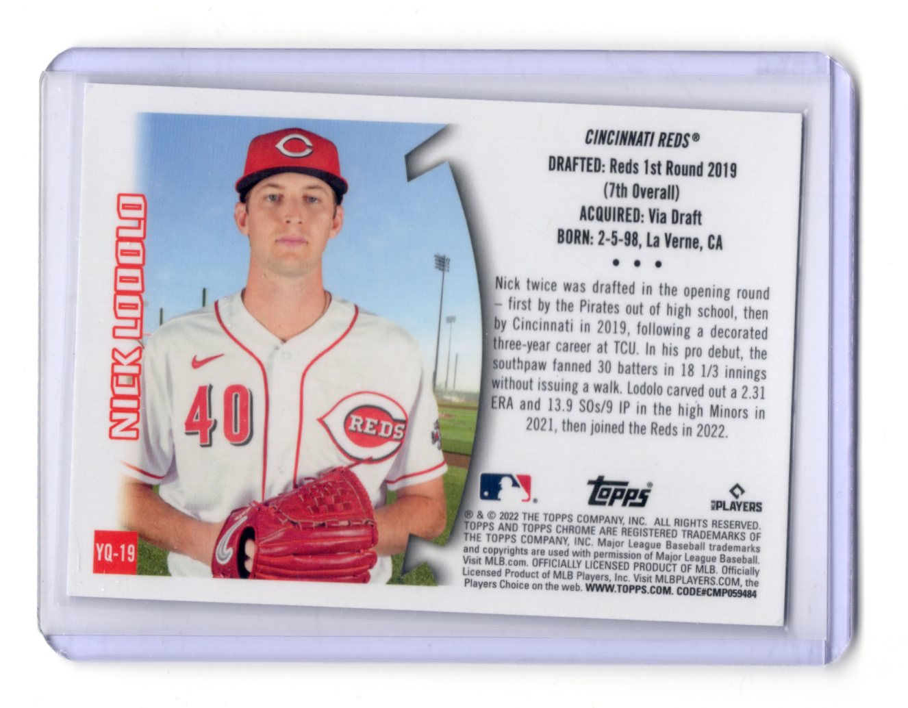 2022 Topps Chrome Sonic Nick Lodolo Card 1996 Youthquake Cincinnati Reds #YQ-19