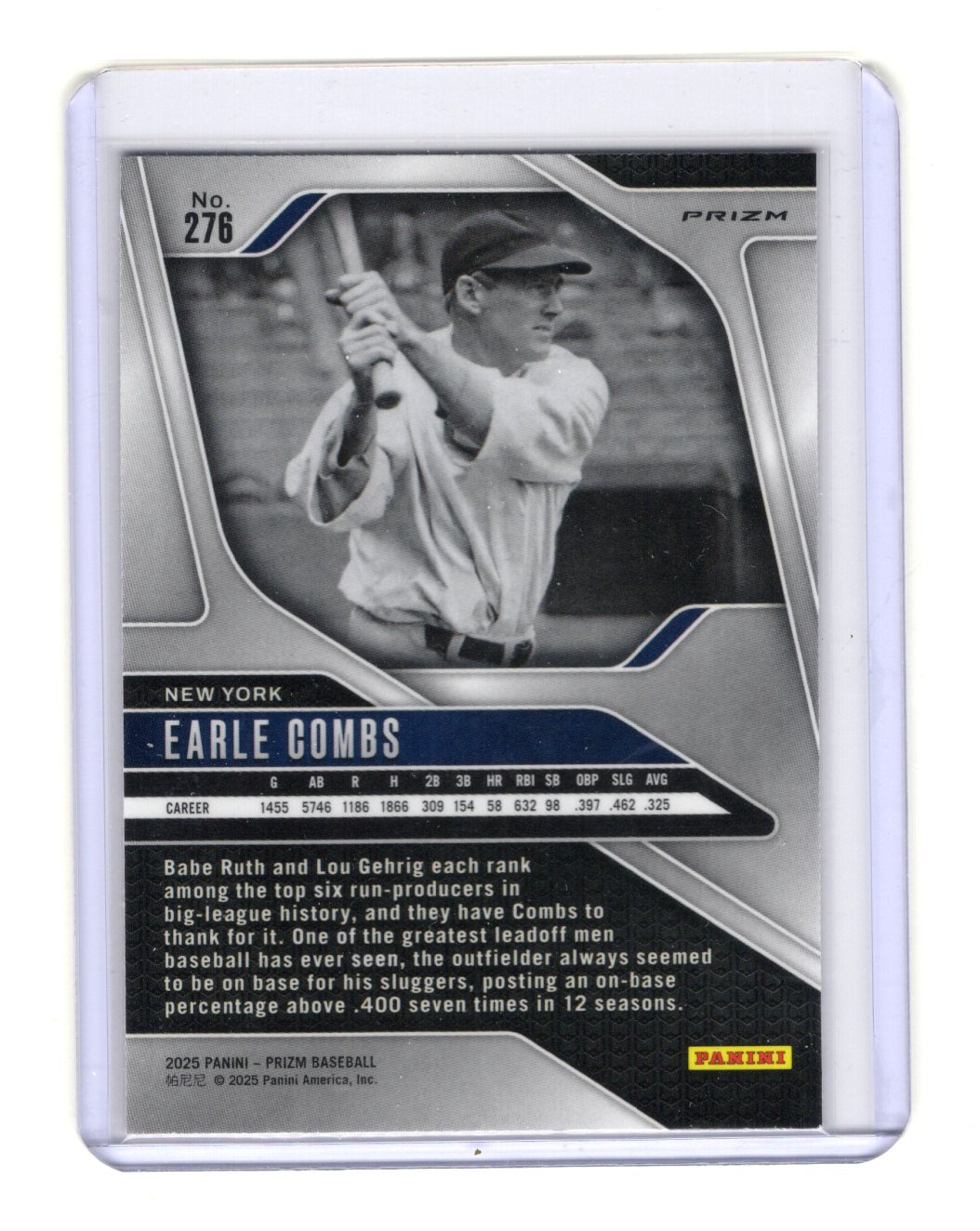 2025 Panini Prizm Earle Combs Card Red Ice Prizms New York Yankees #276