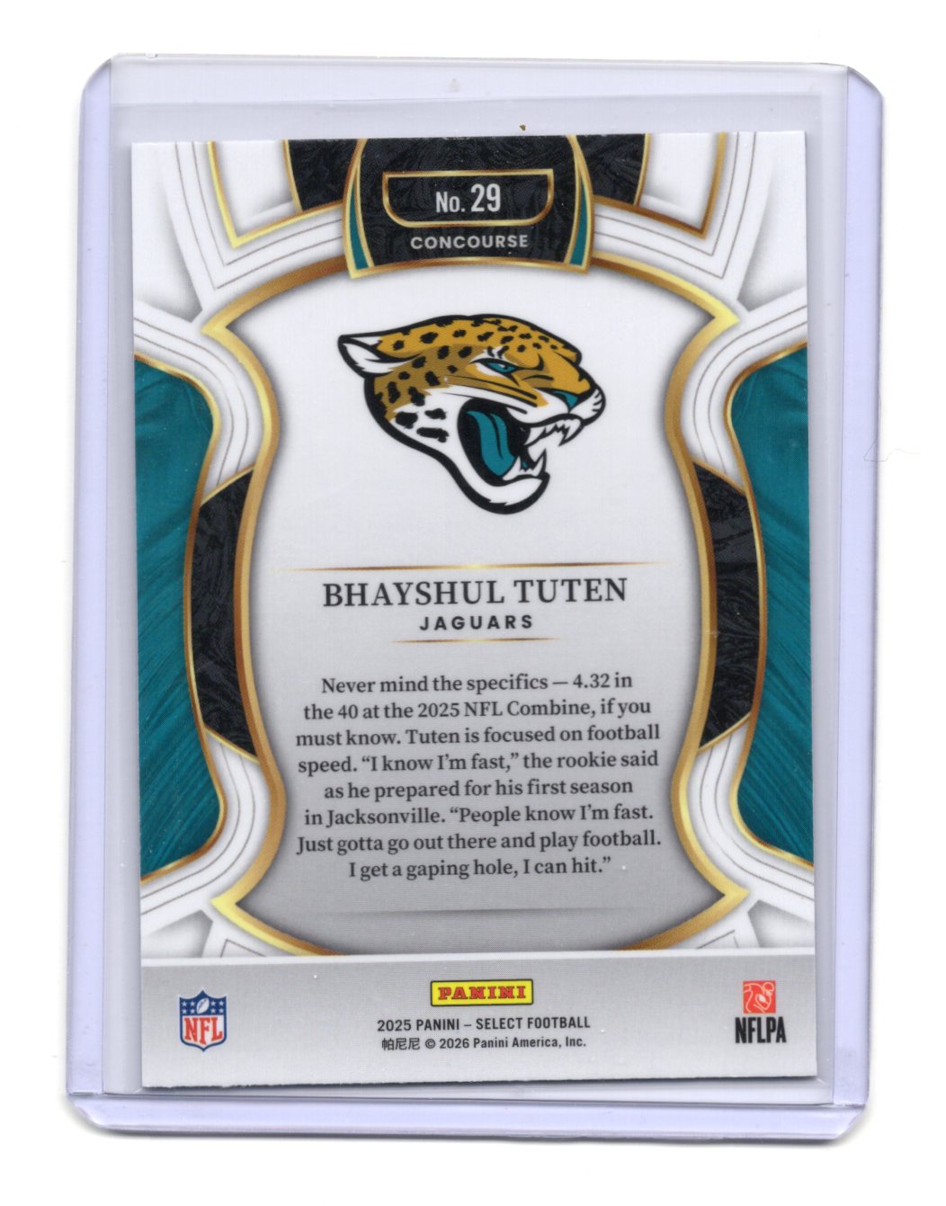 2025 Panini Select Bhayshul Tuten Card RC Jacksonville Jaguars #29