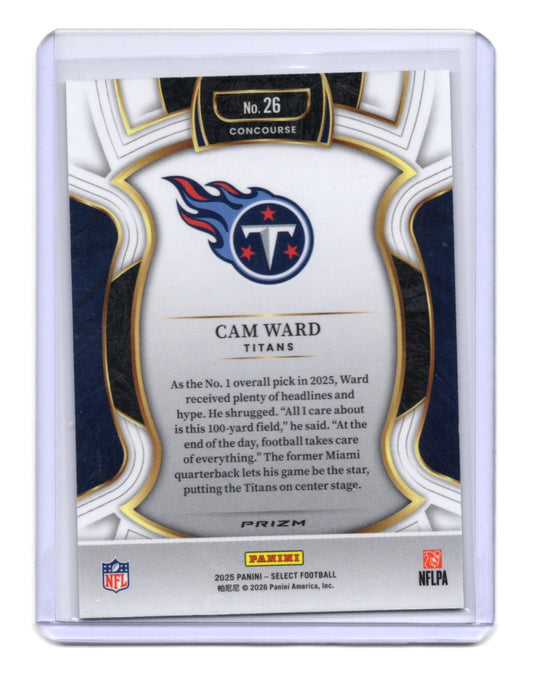 2025 Panini Select Cam Ward Card Green and Yellow Prizm Shock RC Titans