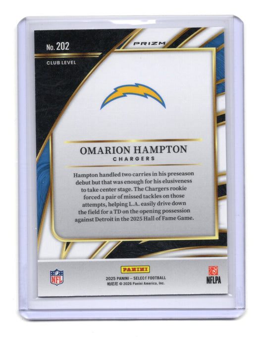 2025 Panini Select Omarion Hampton Card Green and Yellow Prizm Shock Chargers